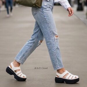 Crocs Women’s Platform Sandals Size 9 White Black Chunky Comfort New With Tag